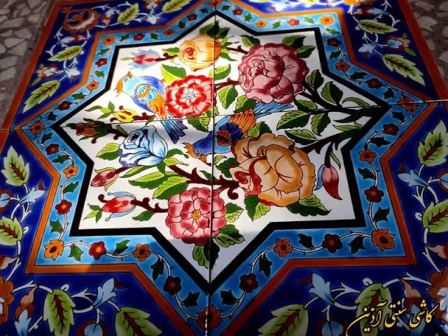 کاشی هفت رنگی طرح گل و مرغ